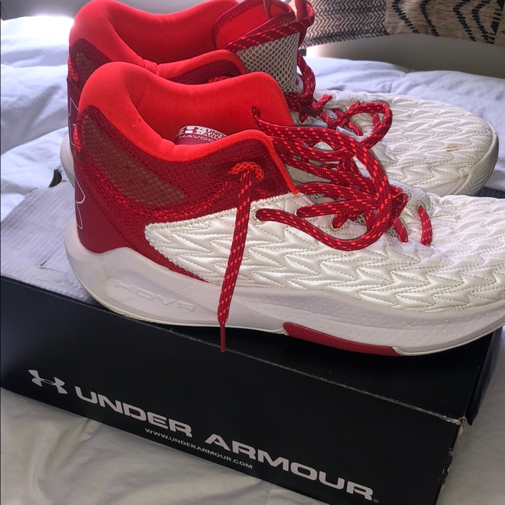 Under Armour White & Red Athletic Sneakers - Picture 5 of 10